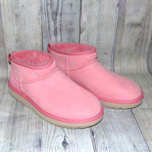 UGG Classic Ultra Mini Pink Blossom Suede/Sheepskin Boots Womens Size 9